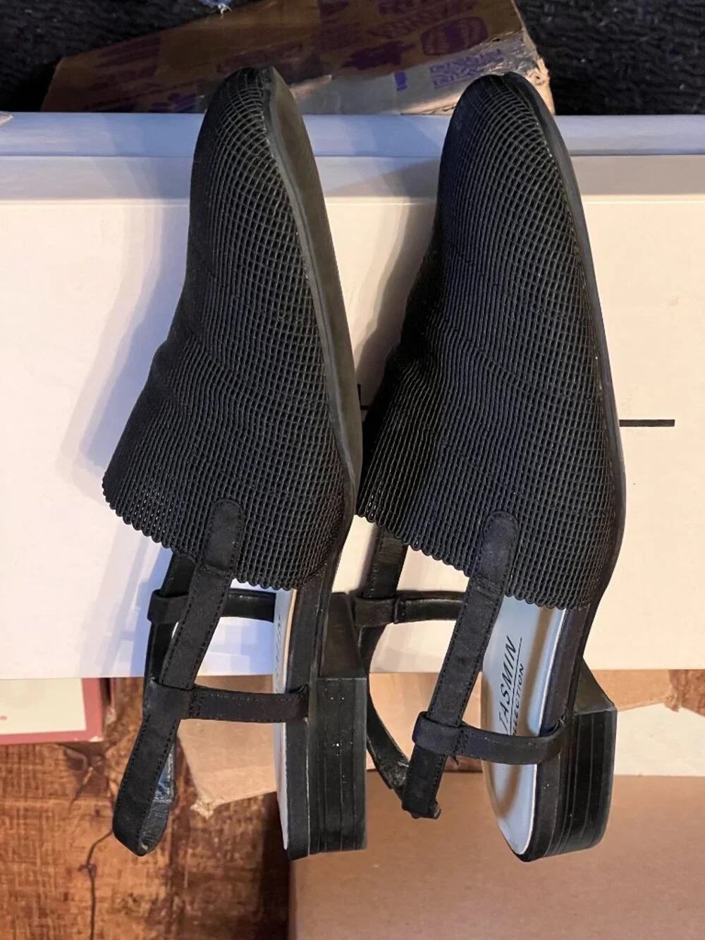 Jasmin Black Stretch Macrame Leather Sandals Size 8W